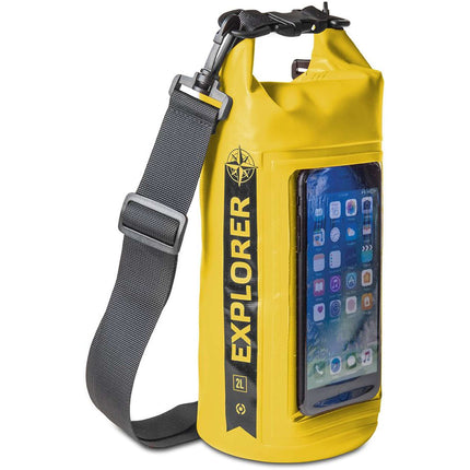 Rugzak Explorer 2 liter van Celly geel zijaanzicht met smartphone in de houder
