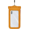 Beschermhoes oranje met doorzichtige hoes en achterzijde smartphone aan een zwart touw