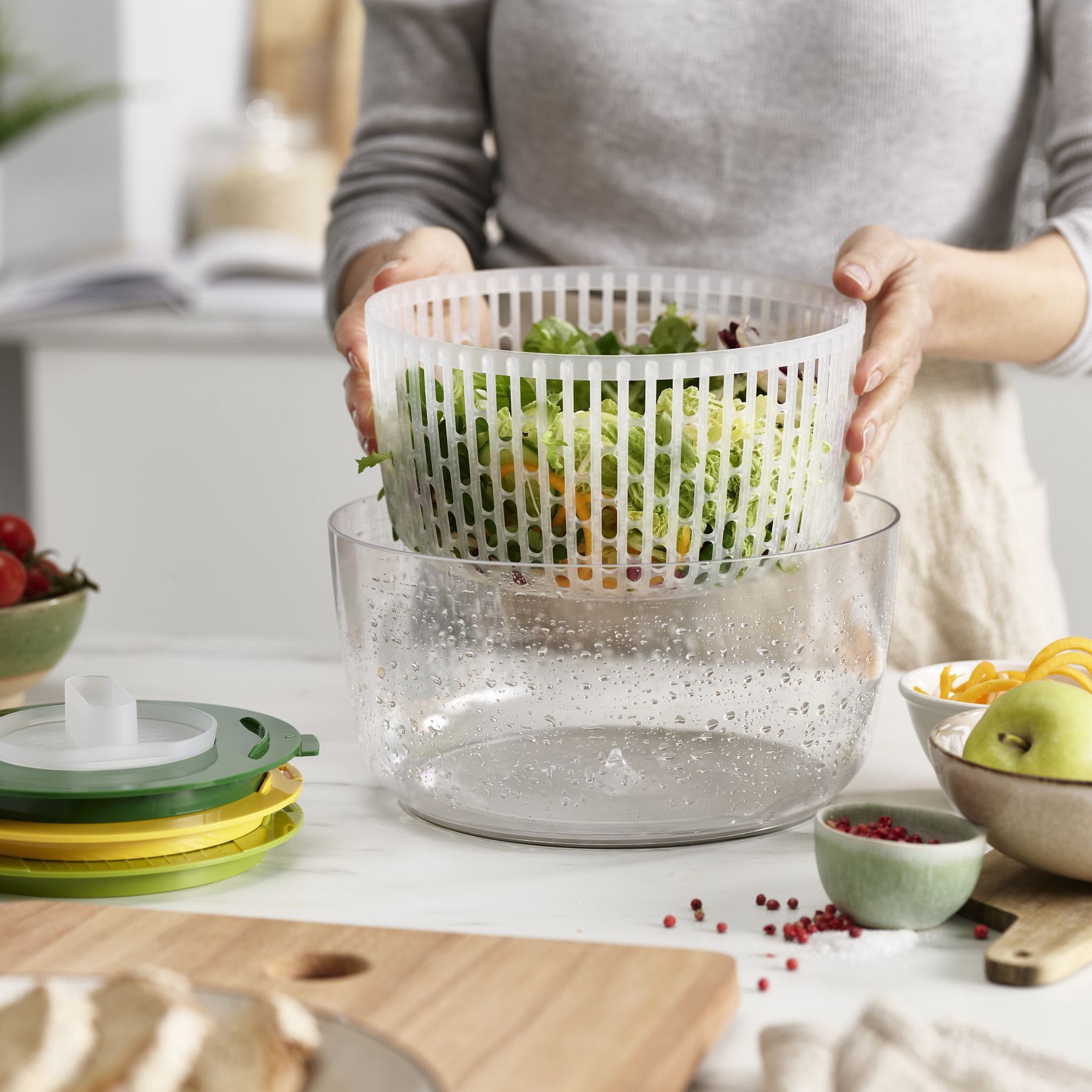 Multi-prep salade voorbereiding set van 4 stuks van Joseph Joseph salade zwieren