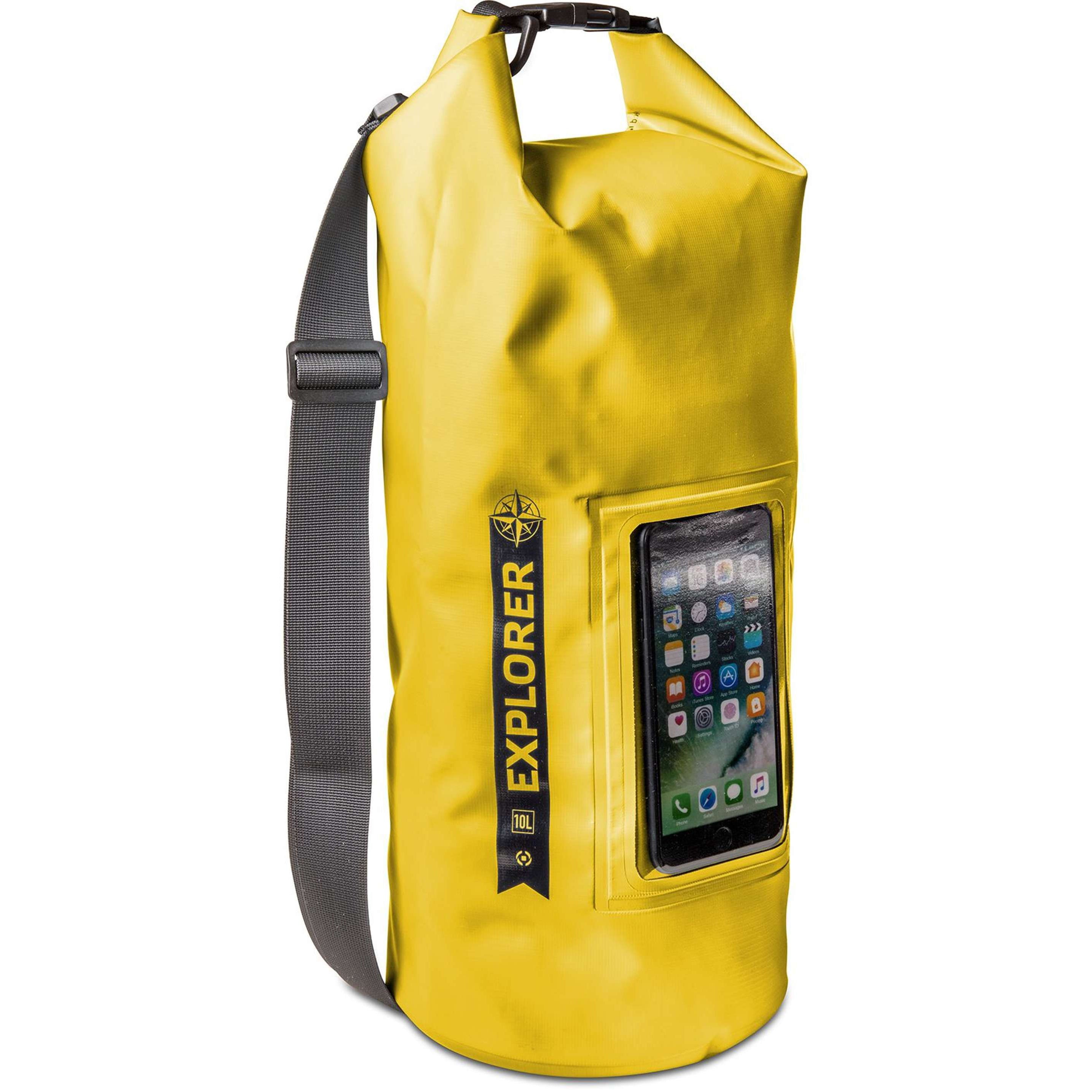 Rugzak Explorer 10 liter van Celly geel zijaanzicht met smartphone in de houder