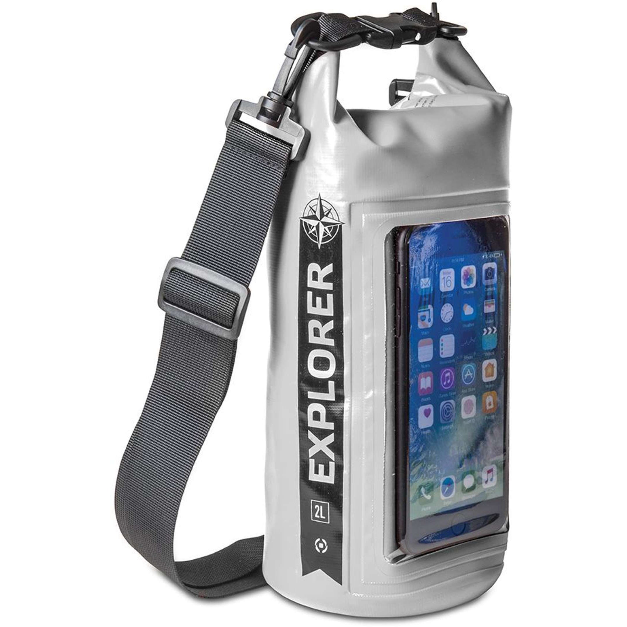 Rugzak Explorer 2 liter van Celly grijs zijaanzicht met smartphone in de houder