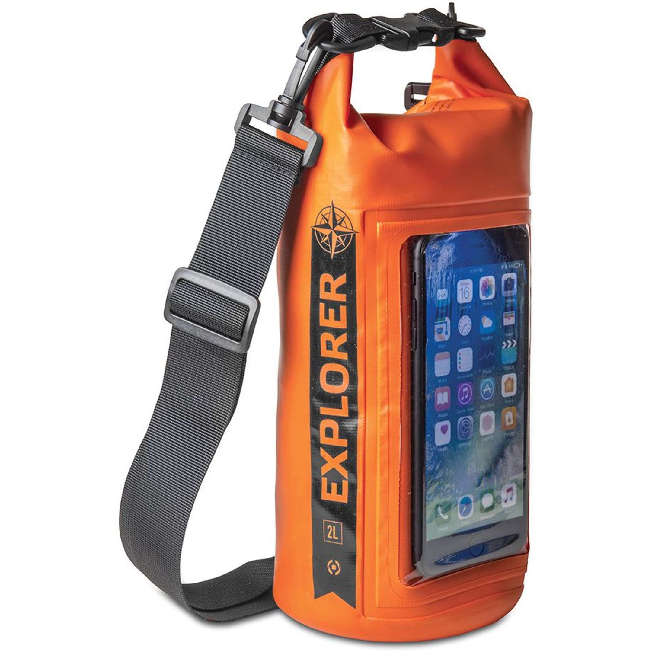 Rugzak Explorer 2 liter van Celly oranje zijaanzicht met smartphone in de houder