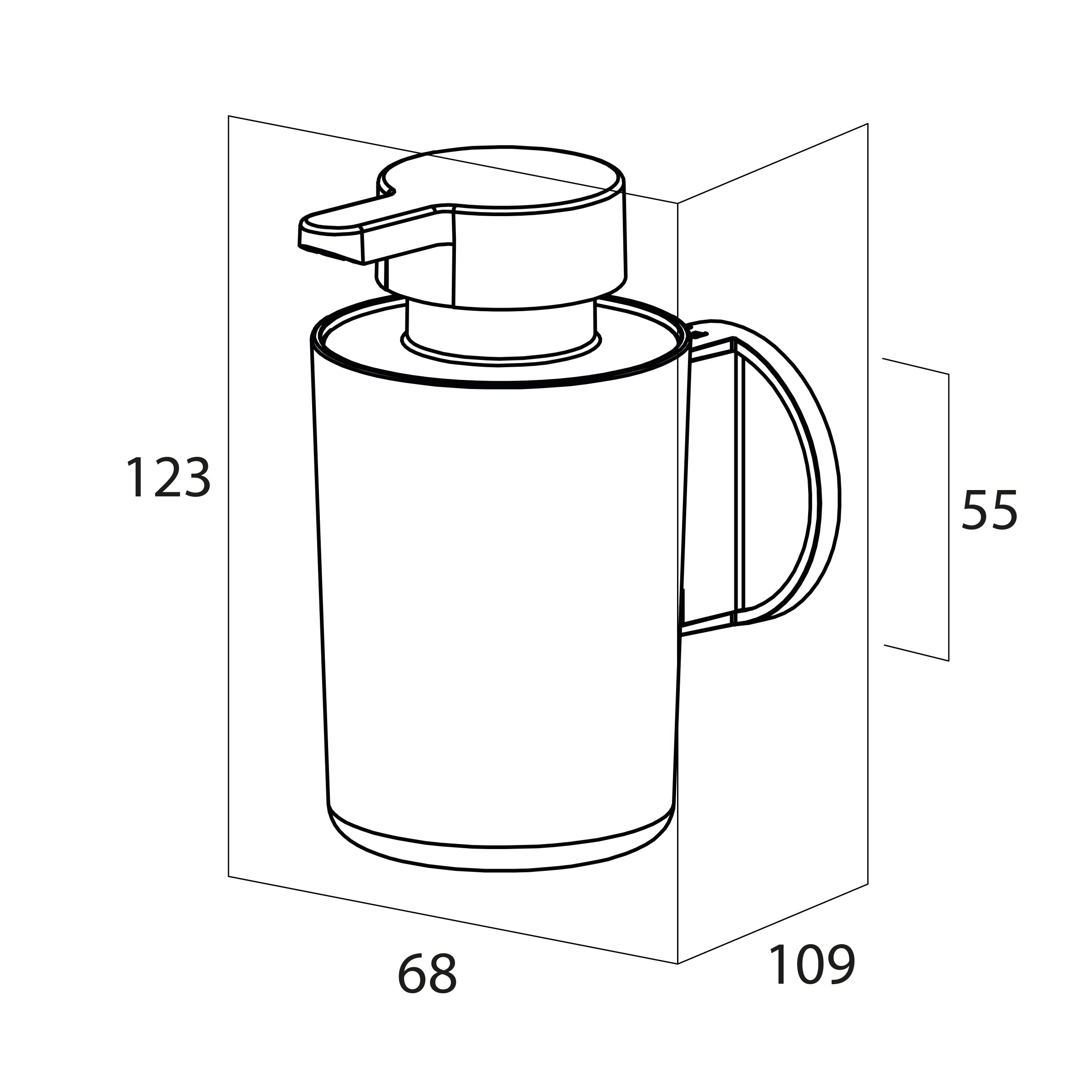 Zeepdispenser 180 ml Tune van Tiger zwart bovenaanzicht afmetingen